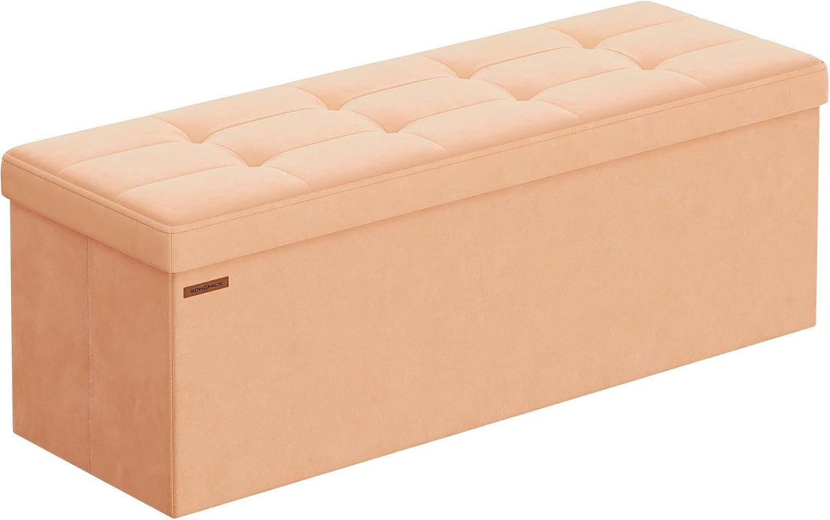 SONGMICS Storage Ottoman Bench, 43.3 Inches Velvet Foldable Foot Rest