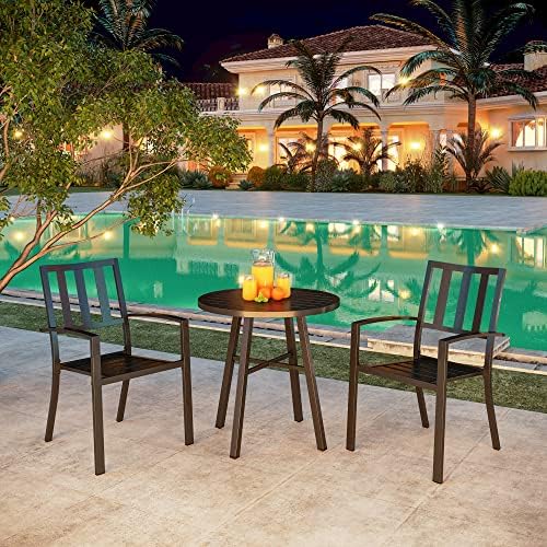 PHI VILLA 3 Pcs Patio Bistro Dining Set, 28" Metal Table& 2 Patio Chairs