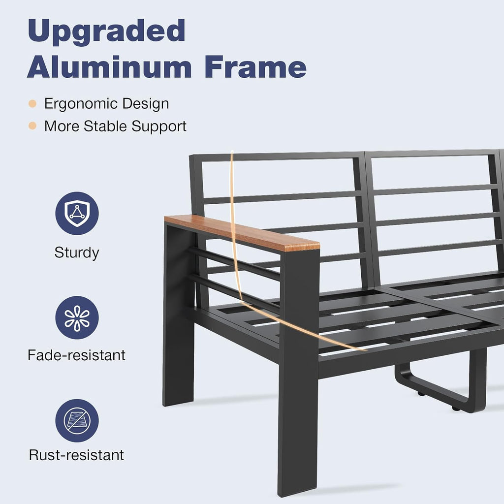 Aoxun Aluminum Patio Furniture Set 7 Seats, Oversized Outdoor Sectional with Washable Thick Cushions, Coffee Table, Patio Conversation Sets for Porch, Balcony, Deck, Dark Gray