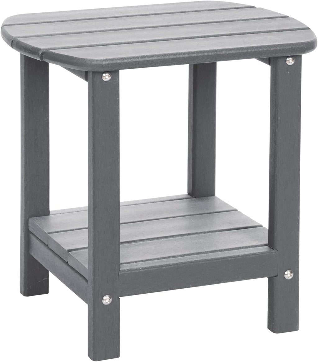 Adirondack Outdoor Side Table, 16.5” HDPE Small Patio Table with Storage Shelf, Weather Resistant End Table for Porch, Pool & Yard (Grey)