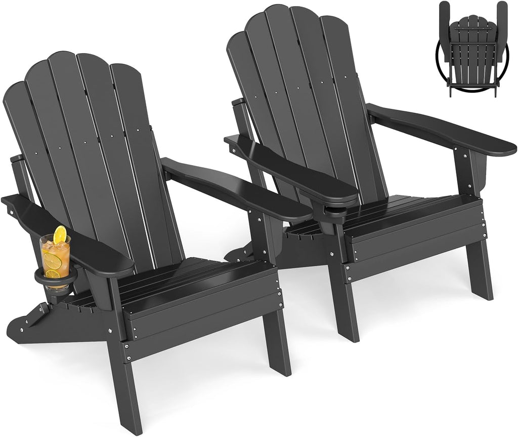 GREENVINES Oversized Folding Adirondack Chairs Set of 2, HDPE, Black
