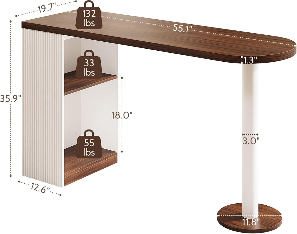 55" Bar Table with Storage, Modern Counter Height Table, Walnut