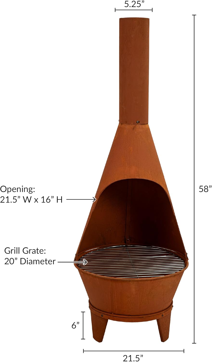 Sunnydaze Large Chiminea Outdoor Fireplace with Grill Grate, Rustic, 58"