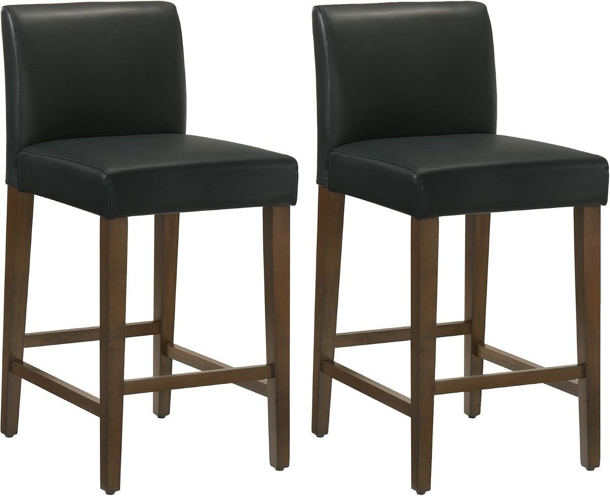 CHITA Counter Height Bar Stools Set of 2, 27" H Seat Height Upholstered Barstools, PU Leather in Black