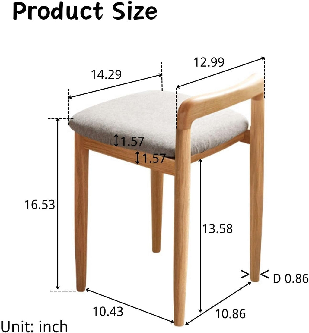 Vanity Stool-Natural Beech Wood Vanity Chair, Wooden Chair for Vanity with Upholstered Cushions for Living Room, Bedroom