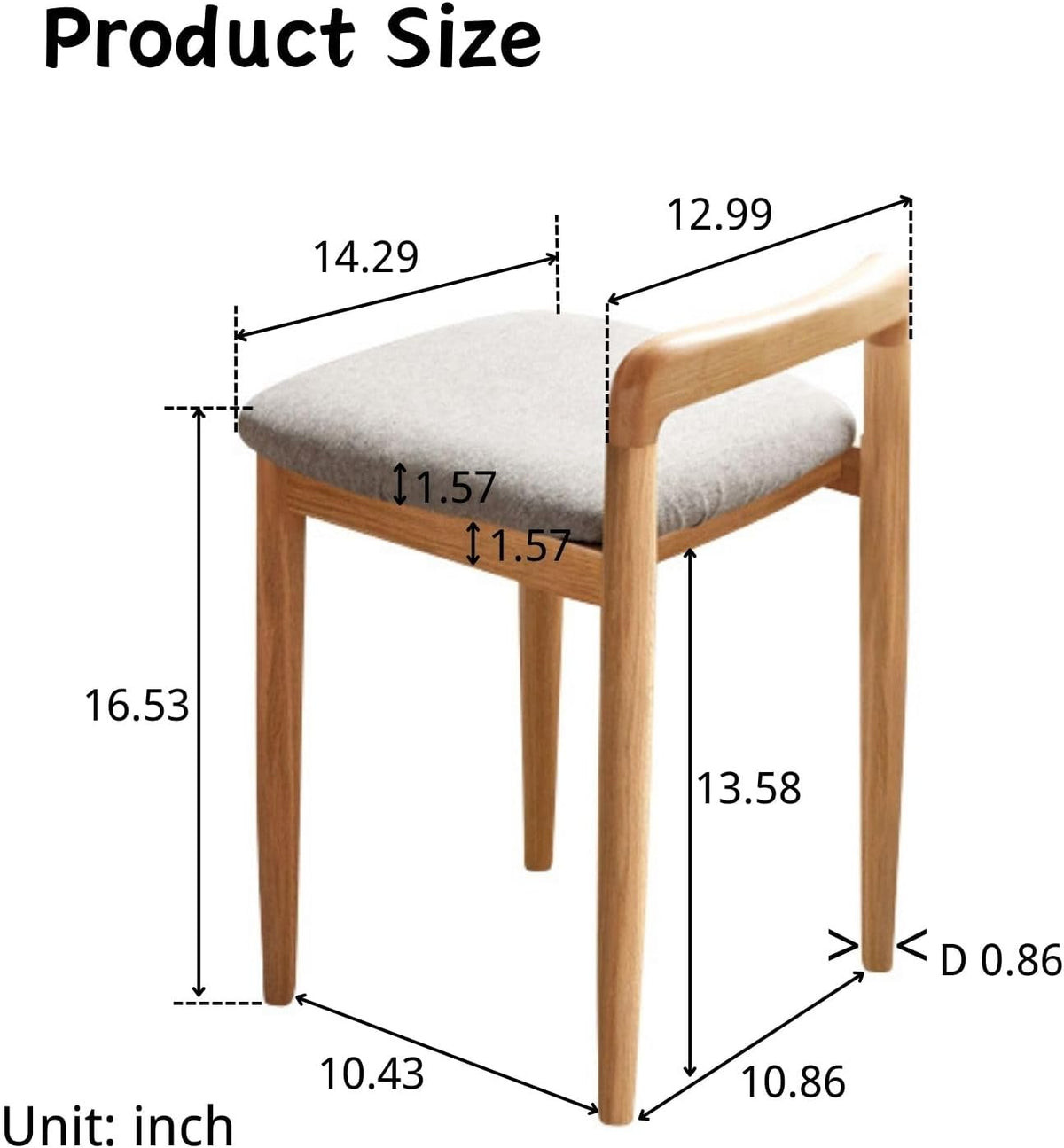 Vanity Stool-Natural Beech Wood Vanity Chair, Wooden Chair for Vanity with Upholstered Cushions for Living Room, Bedroom