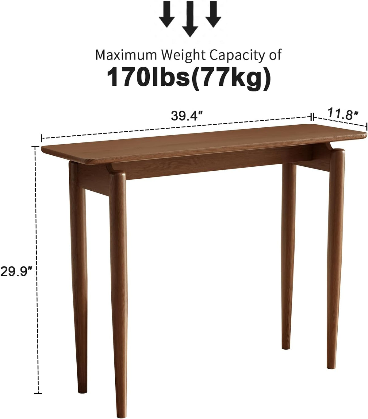 aqimuele wood console table walnut entryway table, thin shown in use