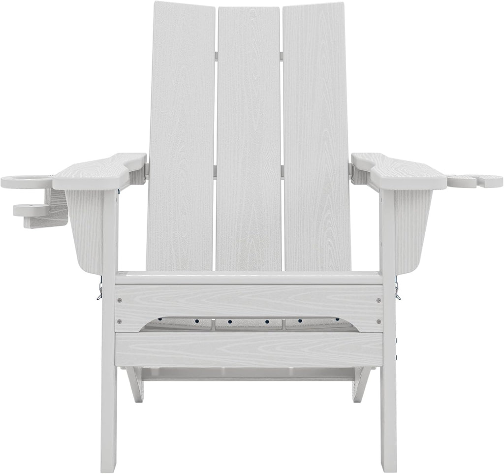 SERWALL Modern Folding Adirondack Chairs Set of 6, HDPE, Cup Holders, White