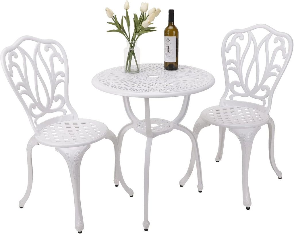 yksy&yksy 3-piece patio bistro furniture set cast-aluminum bistro shown in use