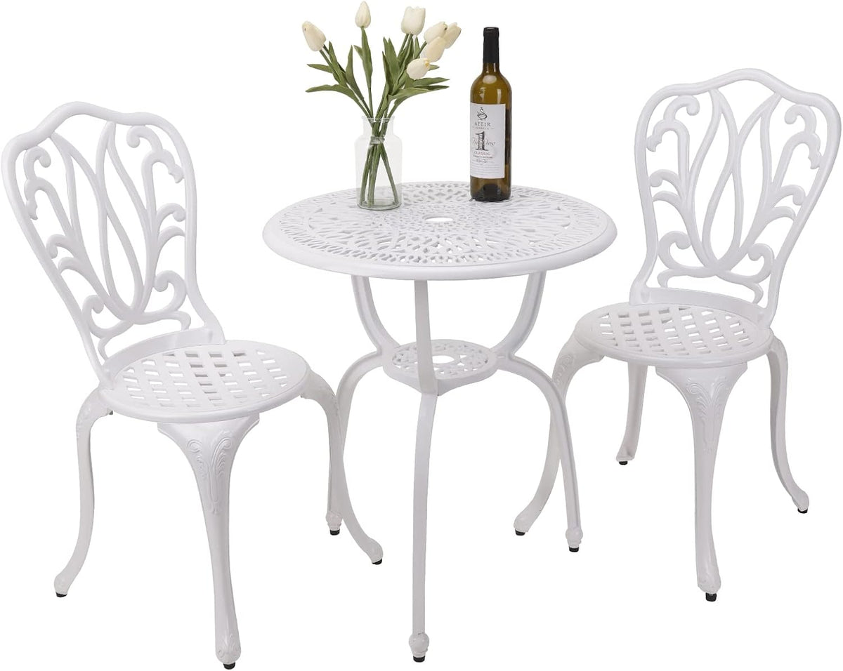 yksy&yksy 3-piece patio bistro furniture set cast-aluminum bistro shown in use
