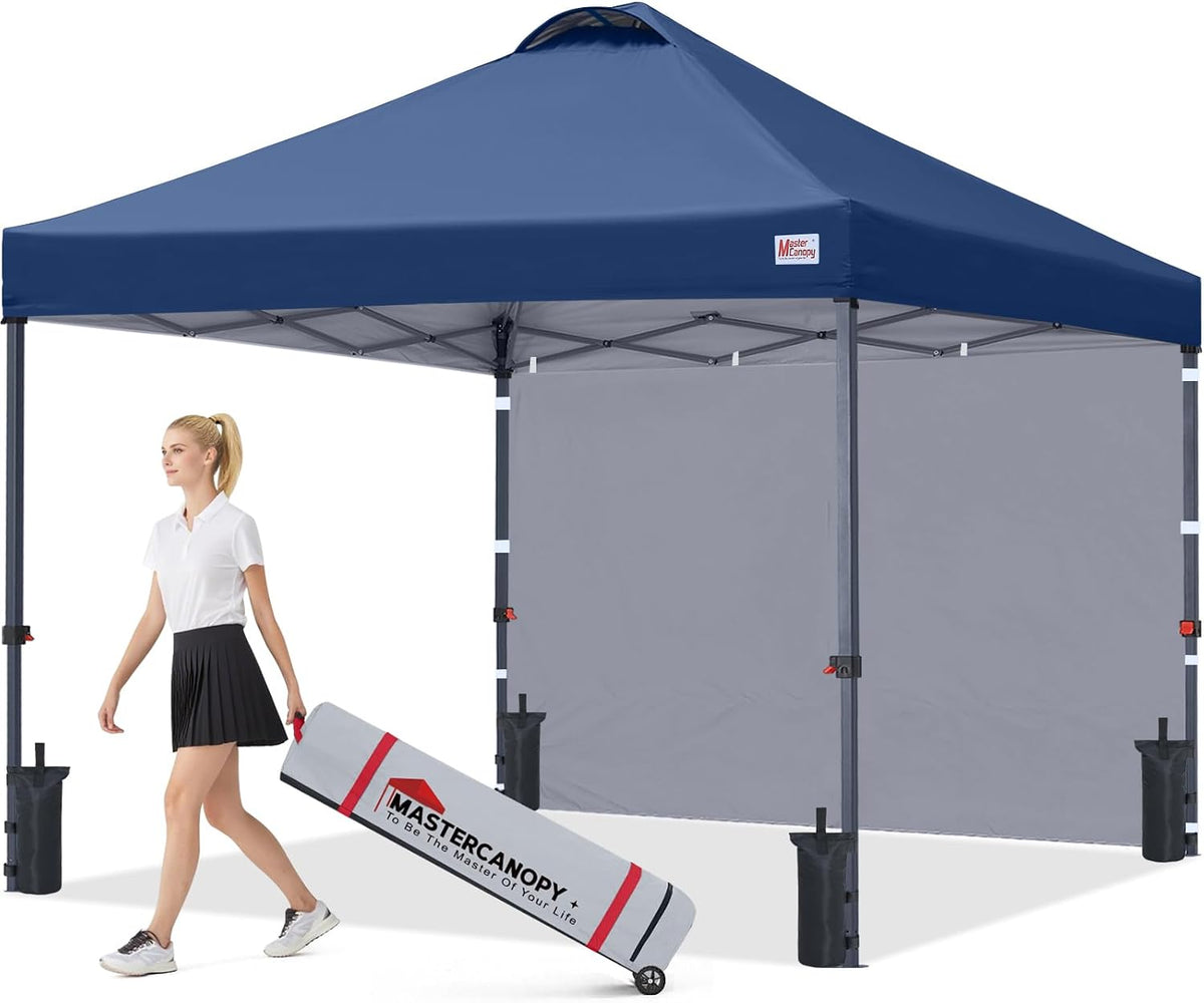 MASTERCANOPY 10x10 Durable Pop Up Canopy Tent with 1 Sidewall, Navy Blue