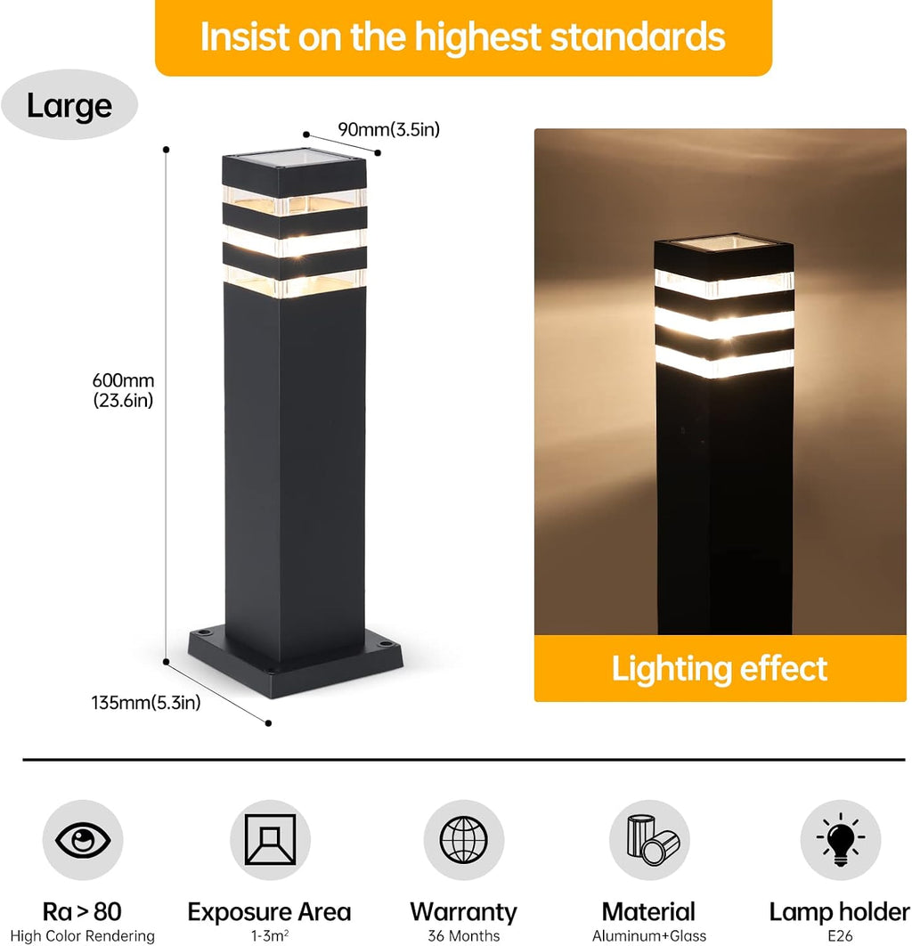 23.6In Pathway Light Hardwired E26 Walkway Lantern Outdoor Black Path Light