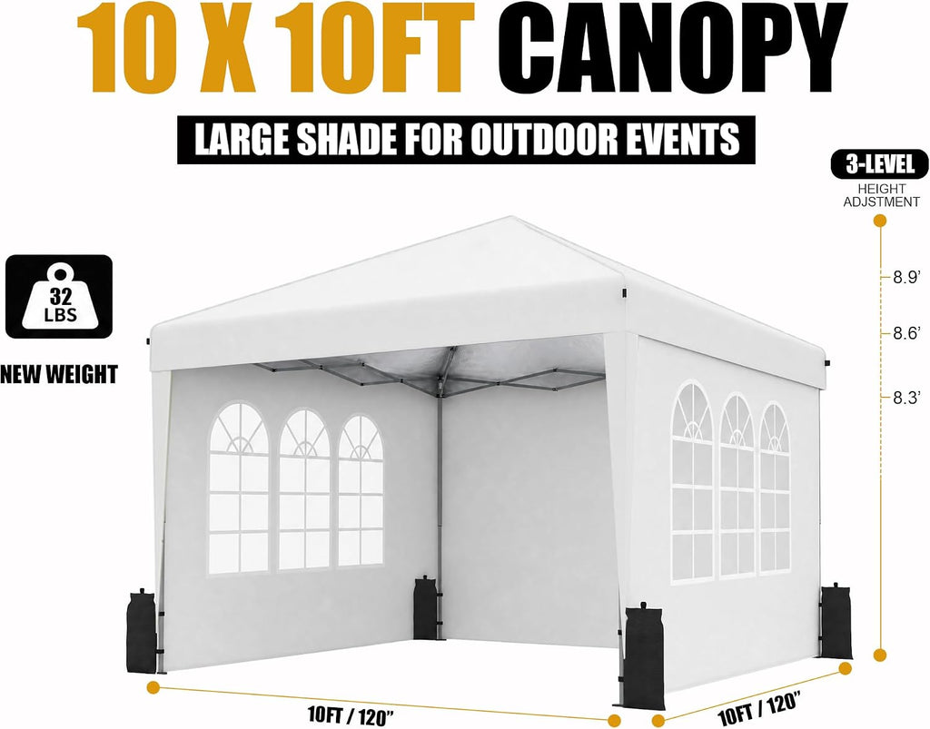 10x10 Pop Up Canopy Tent with Sidewall, Commercial, White