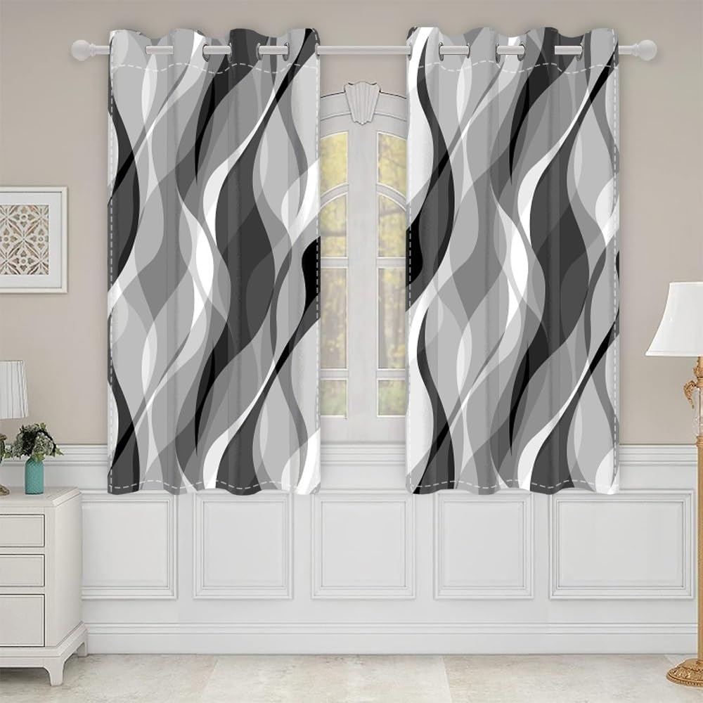 Modern Abstract Grey Striped Blackout Curtains Black and Grey Ombre Window Curtains Thermal Insulated Room Darkening Window Drapes for Bedroom Living Room Kitchen Decor,53x72 inch,2 Panels