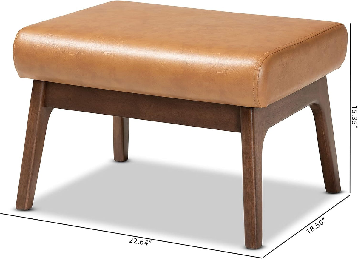 Baxton Studio Bianca Mid-Century Modern Walnut Brown Finished Wood and Tan Faux Leather Effect Ottoman