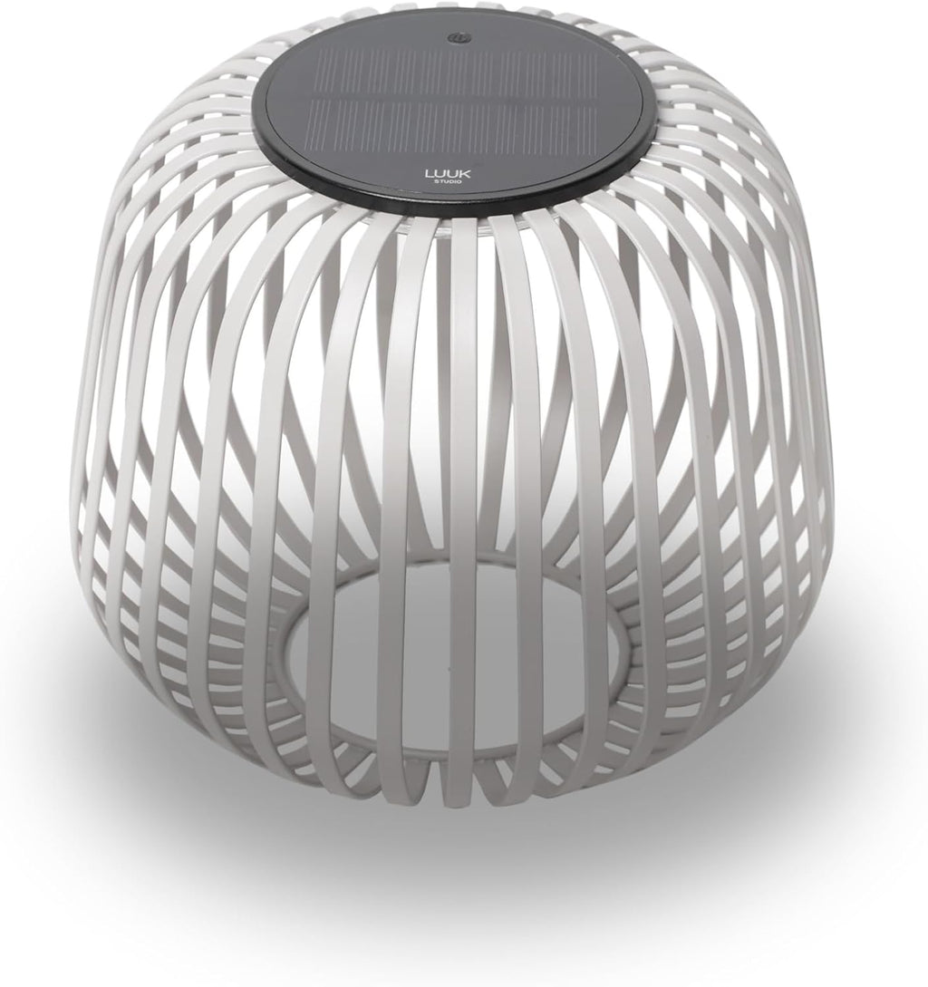 LUUK Studio Solis Solar Table Lamp, Lantern Design, Light Gray, Size S