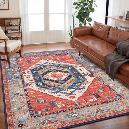 SERISSA 5x7 Washable Non Slip Boho Area Rug for Living Room，Rust
