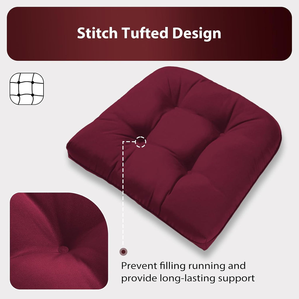 19x19 Outdoor Chair Cushions Set of 2, Tufted Wicker Patio Furniture Cushions, Thick Outdoor Seat Cushions for Lawn Chairs, Overstuffed and Water Resistant, Burgundy