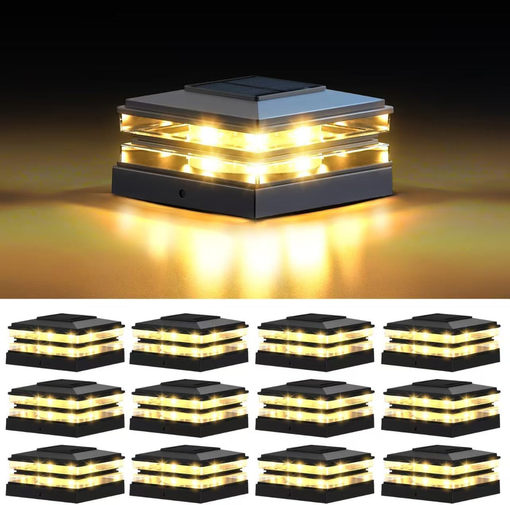 12 Pack Solar Post Cap Lights Outdoor Waterproof, Warm & Cool White, Black