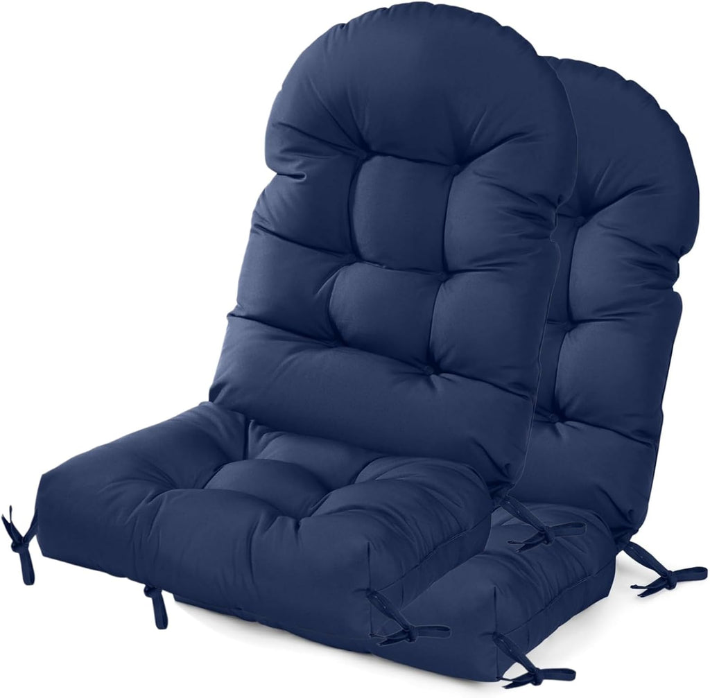 Rocking Chair Cushions Set of 2, Outdoor Thick Adirondack Chair Cushions, High Back Seat Pads for Porch Patio Chairs, Water & Fade Resistant Replacement Patio Furniture Cushion with Ties, Navy Blue