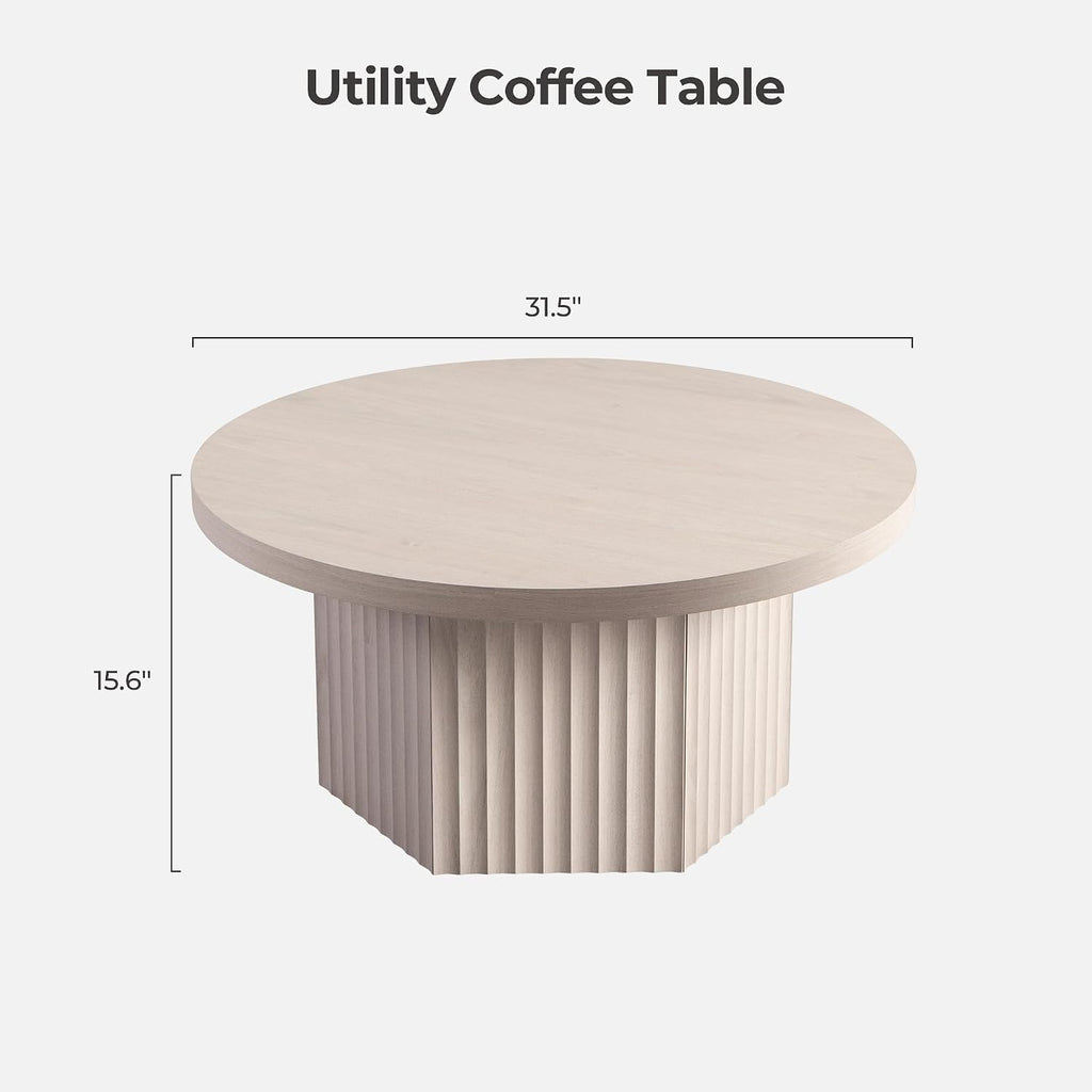 SICOTAS 32" Modern Round Coffee Table Mid Century Fluted Coffee Table