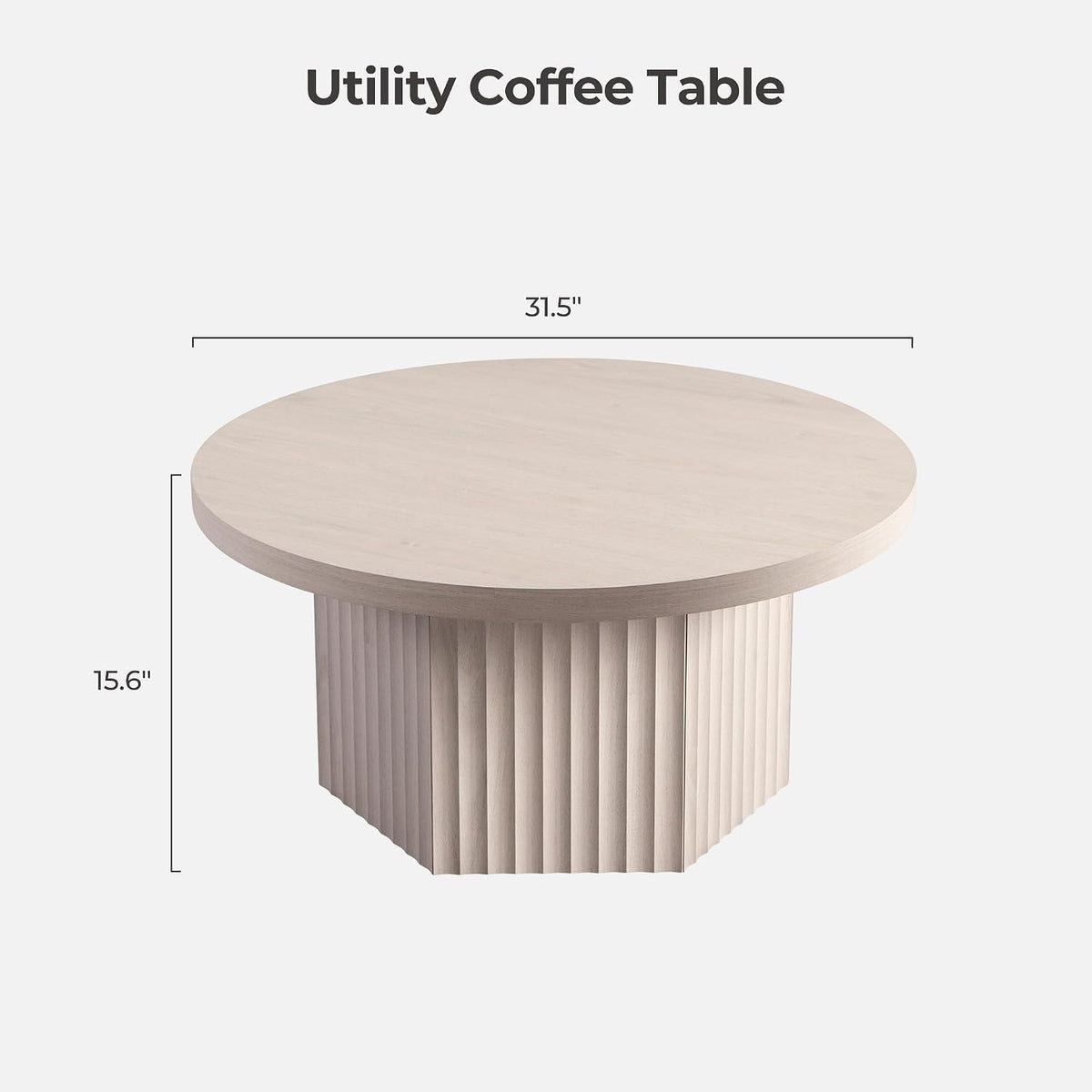 SICOTAS 32" Modern Round Coffee Table Mid Century Fluted Coffee Table