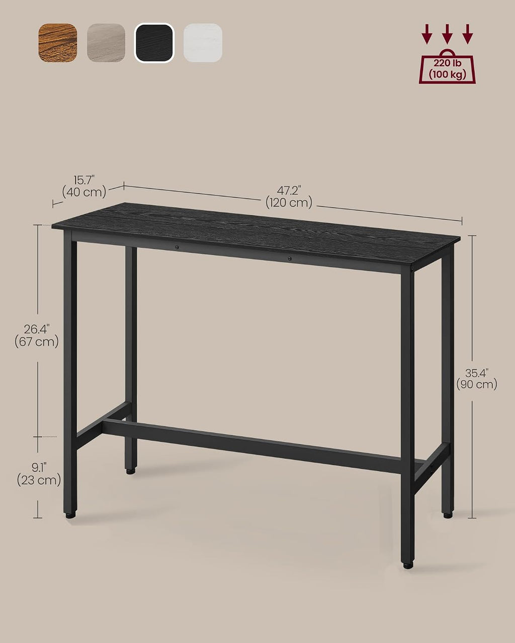 VASAGLE Bar Table, Narrow Long, High Top Pub Table, Steel Frame