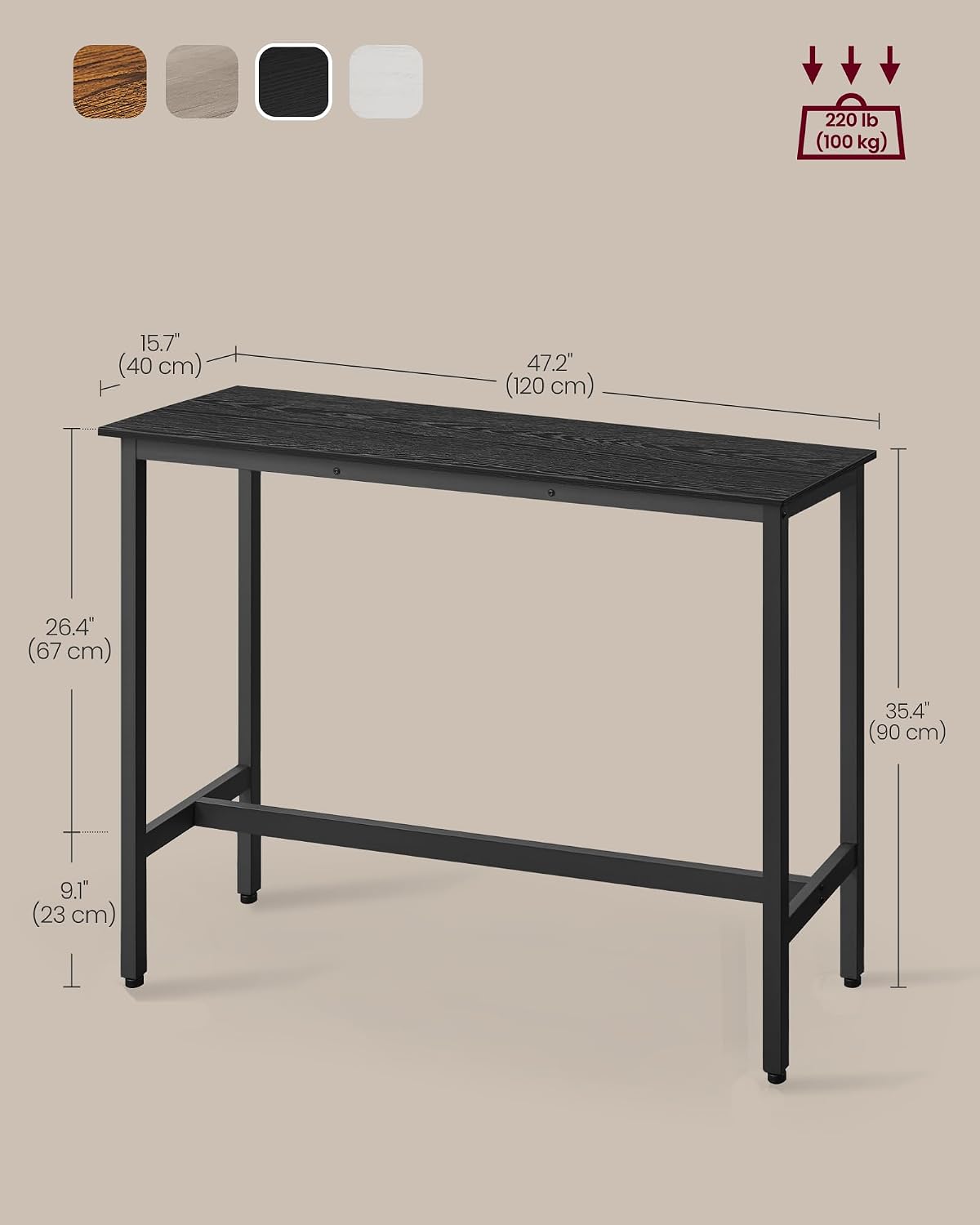 VASAGLE Bar Table, Narrow Long, High Top Pub Table, Steel Frame