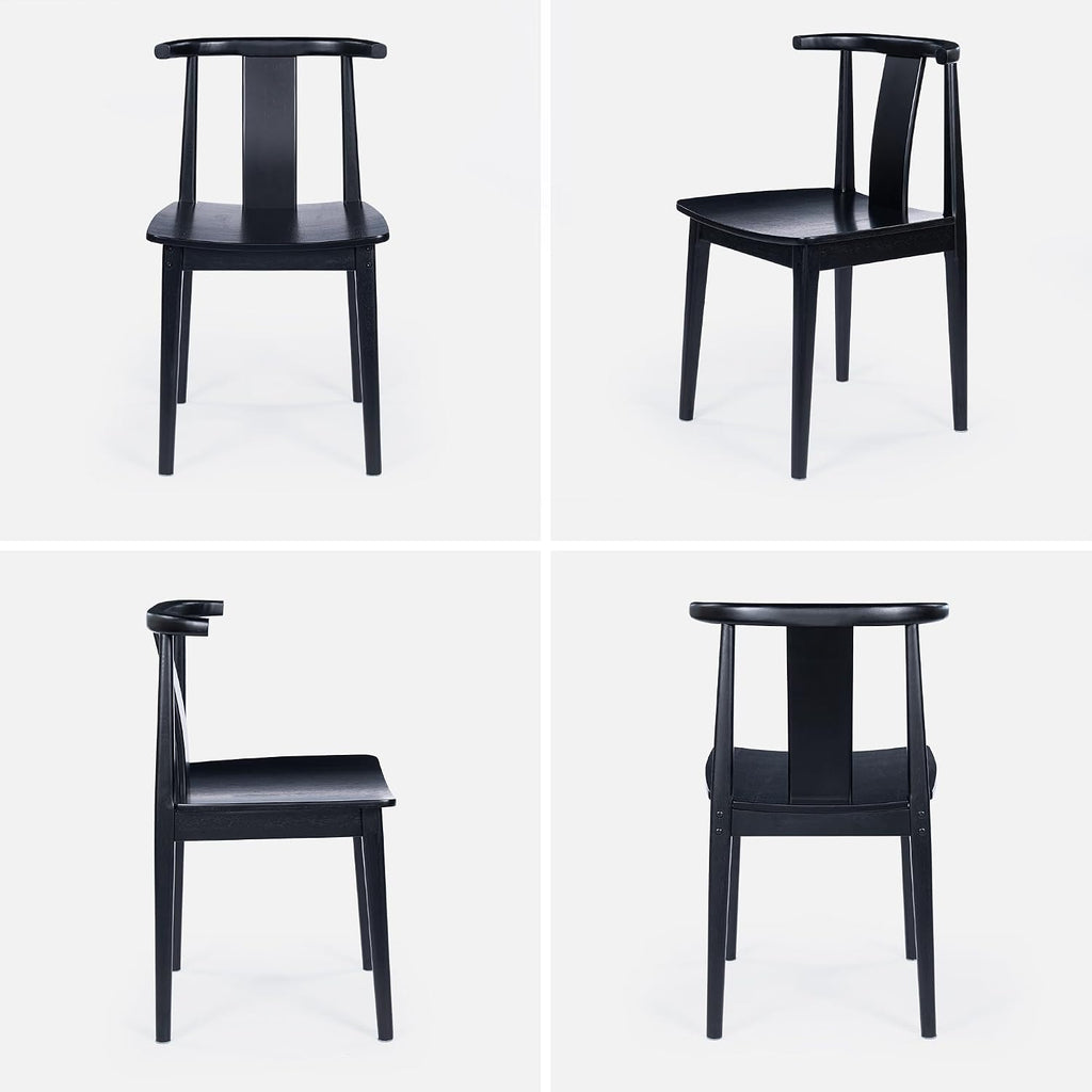 EYYTHUNG Wood Dining Chairs Set of 4, Farmhouse Kitchen Chairs with Curved Back, Modern Mid Century Wishbone Dining Chairs for Dining Room, Kitchen, Black