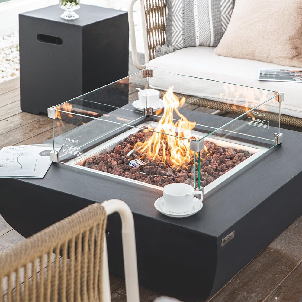Aurora Fire Table Outdoor Fire Pit 34" x 34" Cast Concrete Firepit Includes Lava Rocks 45,000 BTUs Outdoor Fireplace for Patio Furniture Set, Deck, Porch, Outdoor Heater - Natural Gas