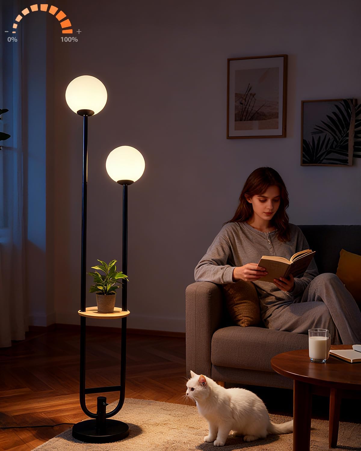 Lightdot Globe Floor Lamp with Table Black Candle Holder Style Floor Lamps