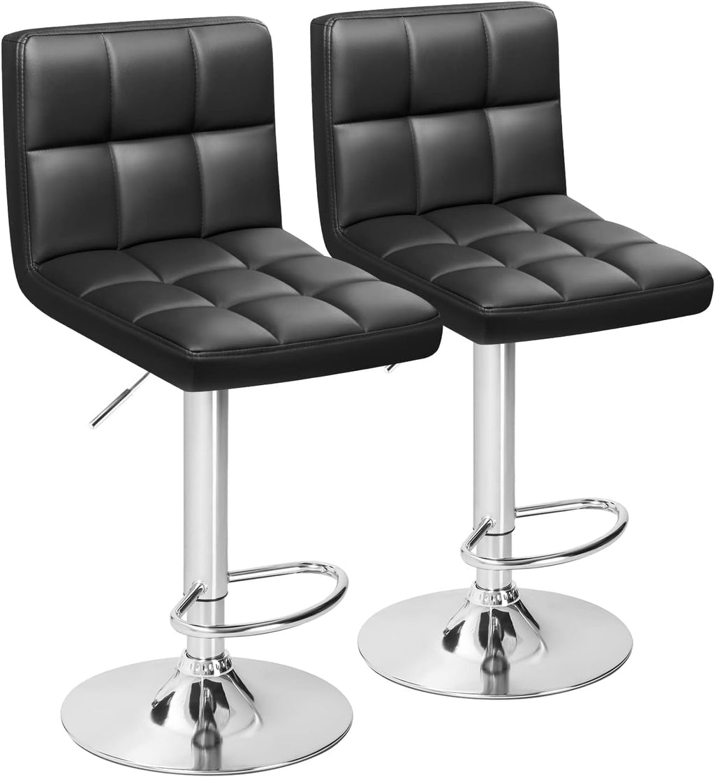 Furmax Bar Stools Modern Pu Leather Swivel Adjustable Hydraulic Bar Stool Square Counter Height Stool Set of 2 (Black)