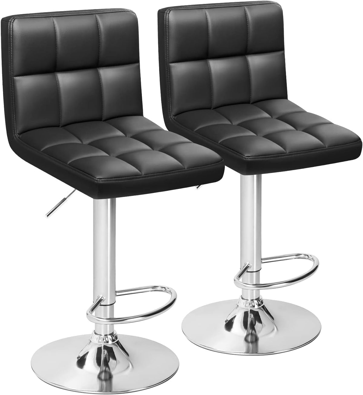 Furmax Bar Stools Modern Pu Leather Swivel Adjustable Hydraulic Bar Stool Square Counter Height Stool Set of 2 (Black)