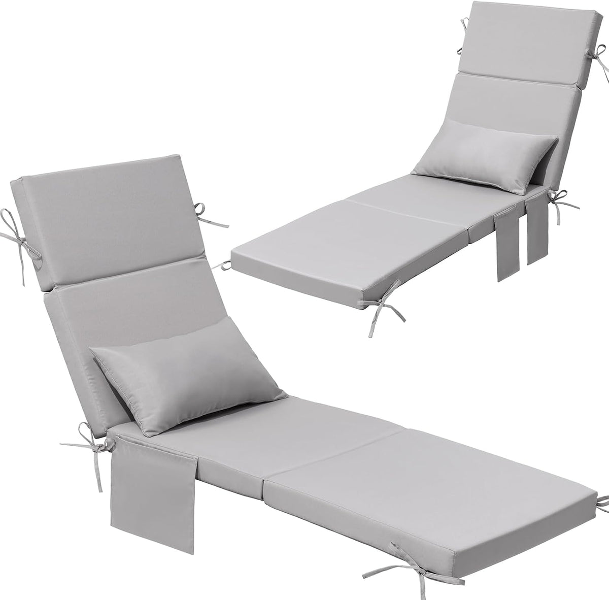 Crestlive Foldable Outdoor Lounge Chair Cushions w/Pillow&Pocket, 72"x21"