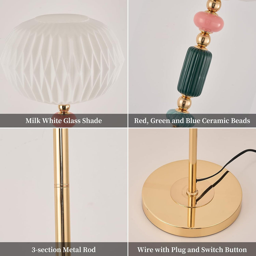 Floor Standing Tall Lamp Milk Glass Floor Lamp with Plug Switch Button for Living Room Bedroom Home Office