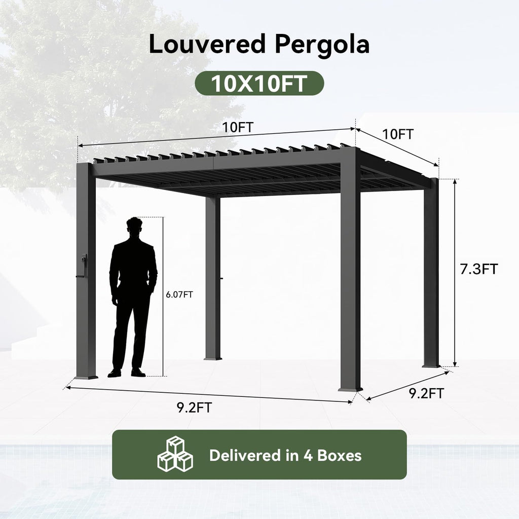 Aoxun Louvered Pergola 10x10, 3.8" Thick Posts, 82.5 MPH Wind Resistance