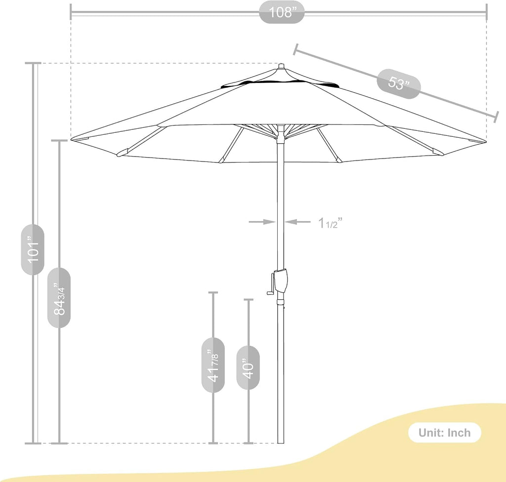 California Umbrella 9' Round Aluminum Outdoor Deck, Pool or Patio Umbrella, Crank Lift, Auto Tilt, Bronze Pole, Teak Olefin