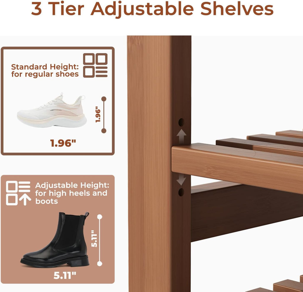 39.4" Entryway Shoe Rack Bench with Cushion, 3-Tier Storage Bench