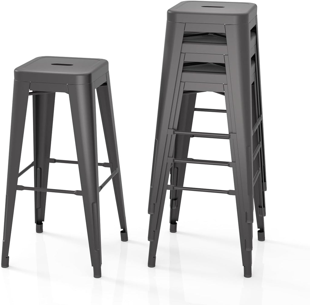 Stackable Metal Bar Stool Backless Counter Stools Fullmetal Dinning Chairs Set of 4 (Black, H30)