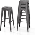 Stackable Metal Bar Stool Backless Counter Stools Fullmetal Dinning Chairs Set of 4 (Black, H30)