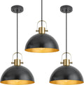 12 Inch Farmhouse Pendant Lights, Black, 3 Pack