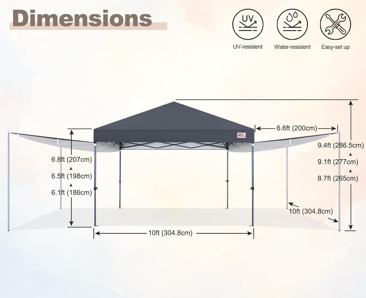 MASTERCANOPY 10x10 Pop Up Canopy Tent with 2 Shelters，230 Sq ft Drak Grey