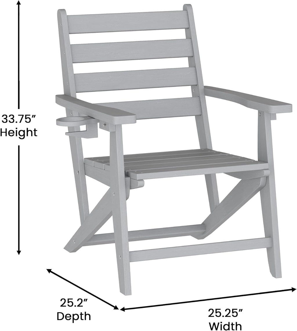 Flash Furniture HDPE Adirondack Dining Chair with Cup Holder, Gray