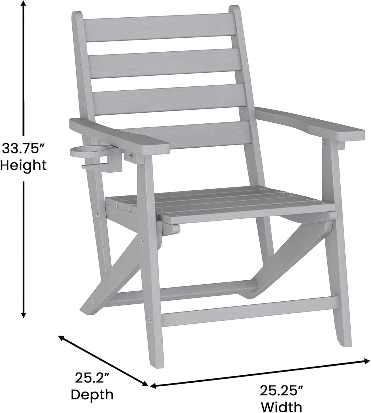 Flash Furniture HDPE Adirondack Dining Chair with Cup Holder, Gray