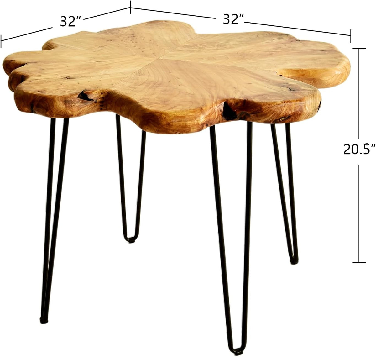 WELLAND Flower-Shaped Live Edge Cedar Coffee Table 32" W x 32" D x 20.5" H