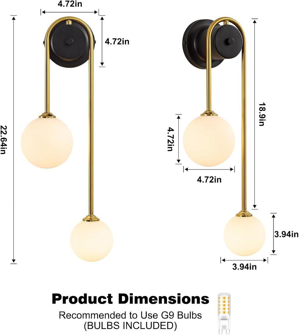 Globe Wall Sconce, Double Hanging Ball Sconce, Modern Indoor Sconces