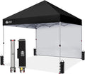 CROWN SHADES 8x8 Pop Up Canopy with 1 Side Wall, Beach Canopy Tent, Black