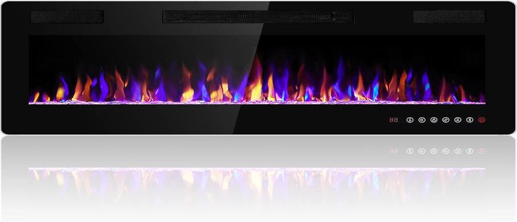 Electactic 68 Inch Electric Fireplace Insert Ultra-Thin - Recessed & Wall-Mounted Fireplace Heater with Thermostat, Adjustable Flame, Remote Control - Linear with Timer, Touch Screen, 750/1500W