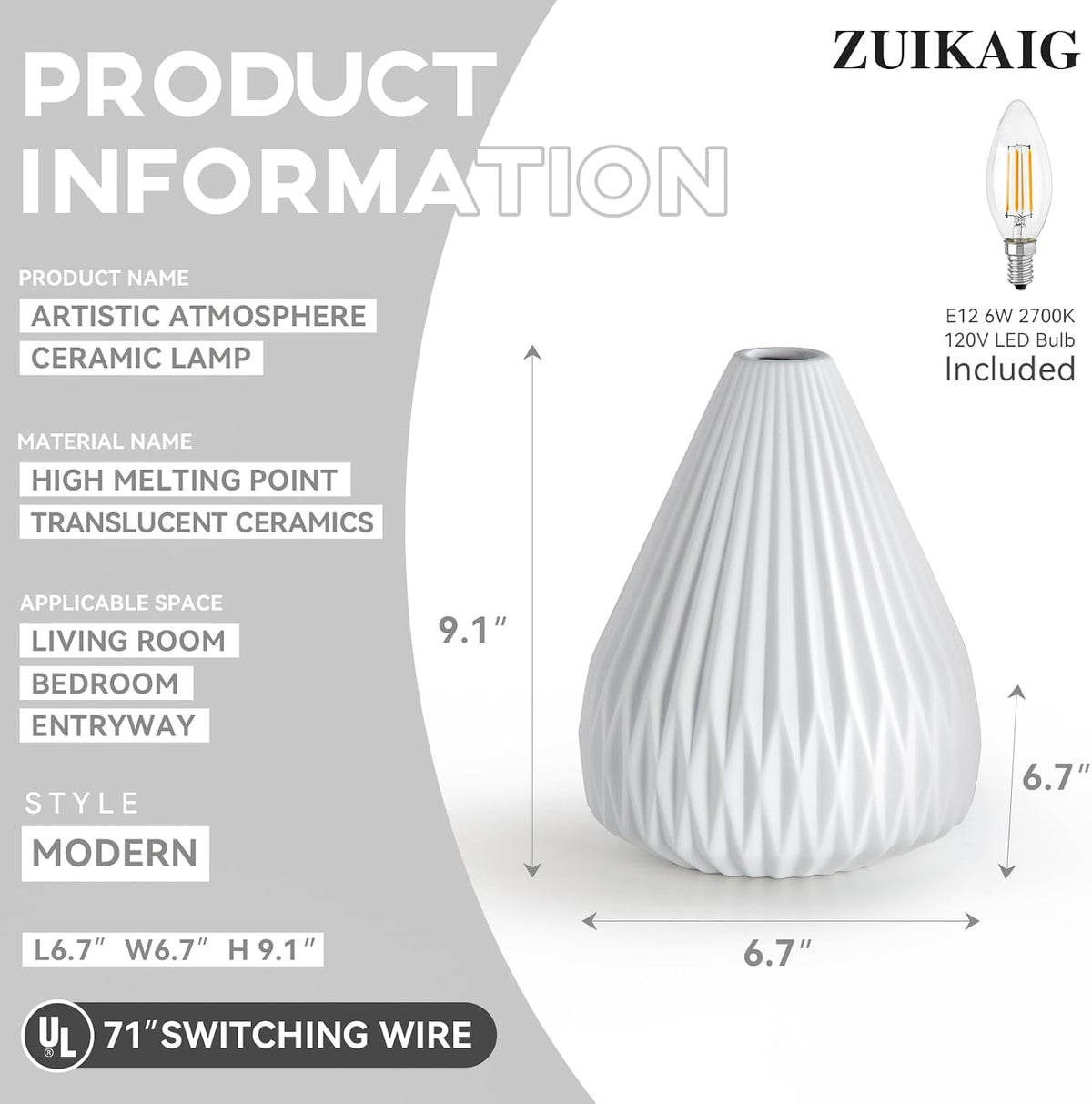 9.1" Decorative Ceramic Table Lamp Living Room,Bedroom,Corded,Bulb Included