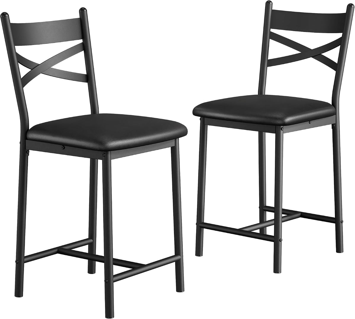 IDEALHOUSE 26" Bar Stools Set of 2, Counter Height Barstools with Back,Black
